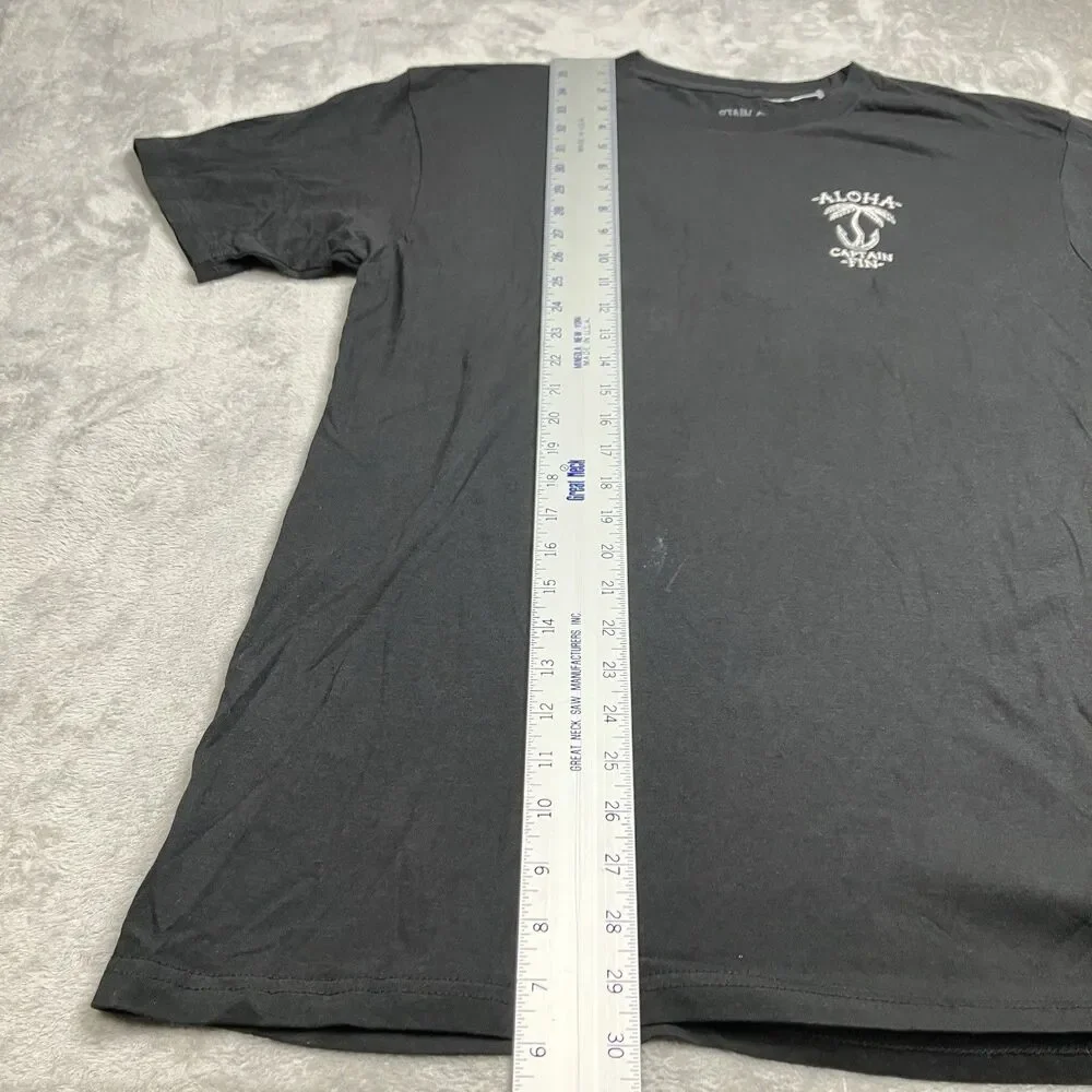 Captain Fin T Shirt Mens L Black Cotton Aloha Palm Tree Anchor Nautical Surf